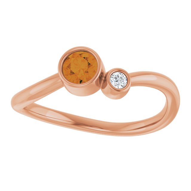 Natural Citrine Round Accented Bezel-Set Ring in 14K Rose Gold