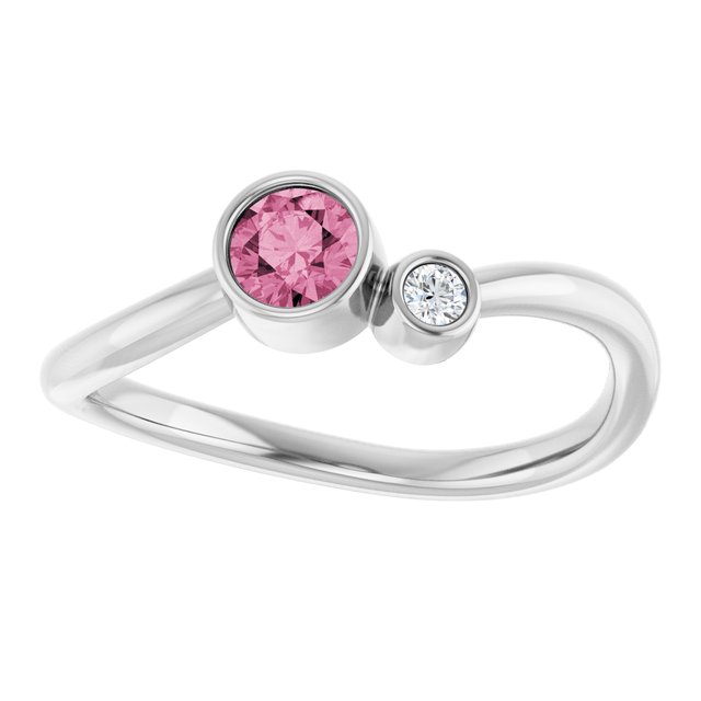 Natural Pink Tourmaline Round Accented Bezel-Set Ring in 14K White Gold