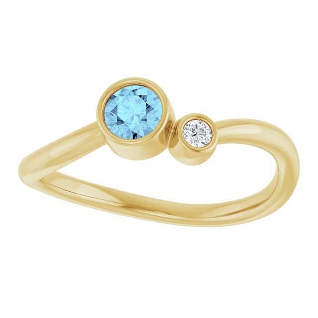 Natural Aquamarine Round Accented Bezel-Set Ring in 14K Yellow Gold