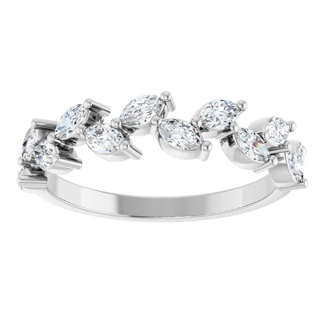 Staggered Marquise Diamond Anniversary Band — 14K White Gold