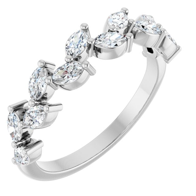 Staggered Marquise Diamond Anniversary Band — 14K White Gold