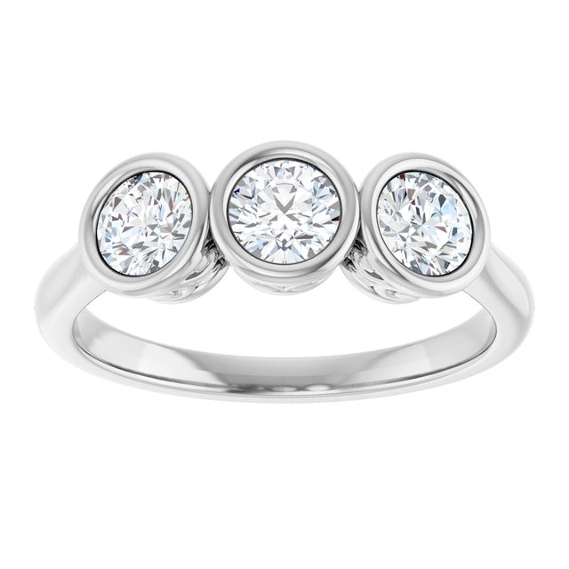Bezel-Set Three-Stone Diamond Anniversary Band — 14K White Gold