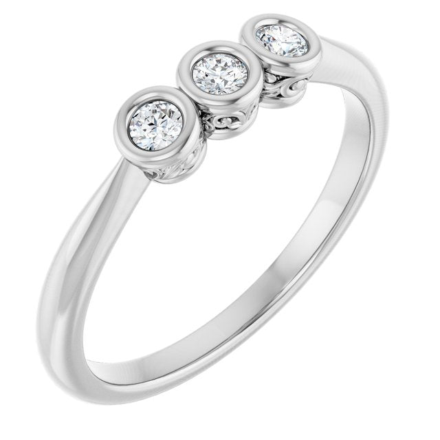 Bezel-Set Three-Stone Diamond Anniversary Band — 10K White Gold