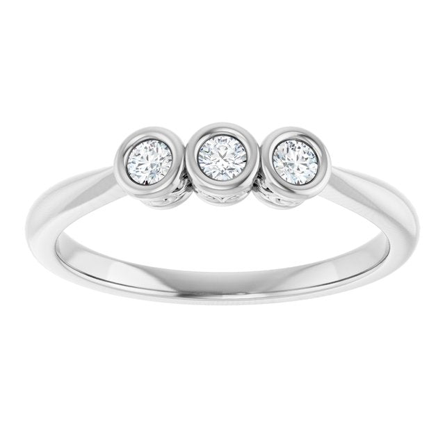 Bezel-Set Three-Stone Diamond Anniversary Band — 10K White Gold