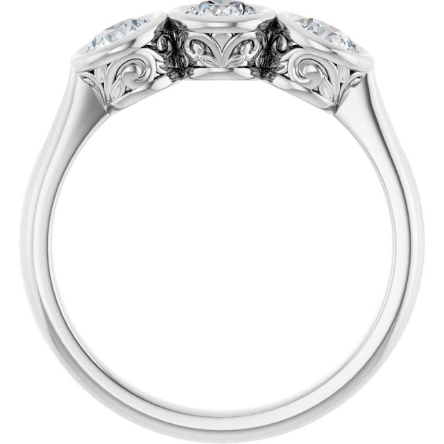 Bezel-Set Three-Stone Diamond Anniversary Band — 14K White Gold