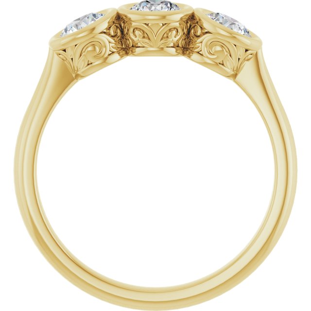 Bezel-Set Three-Stone Diamond Anniversary Band — 14K Yellow Gold