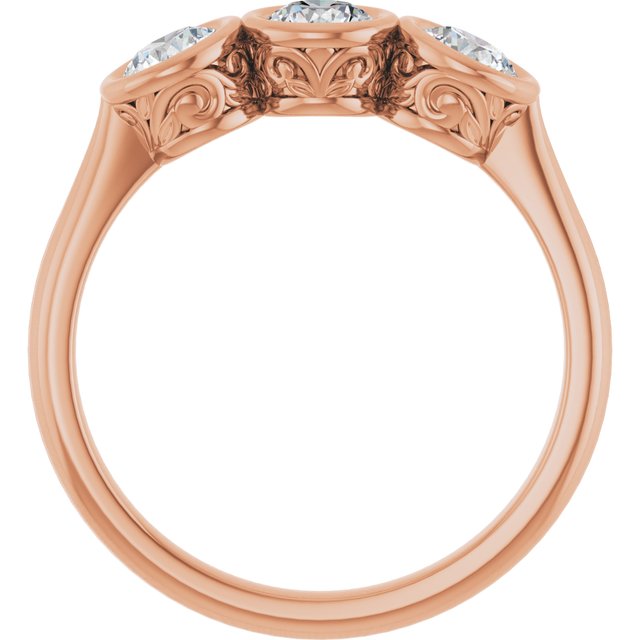 Bezel-Set Three-Stone Diamond Anniversary Band — 14K Rose Gold