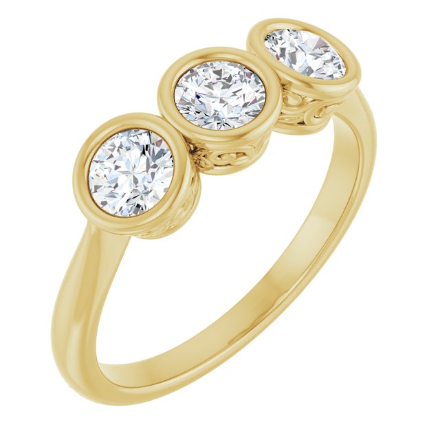 Bezel-Set Three-Stone Diamond Anniversary Band — 14K Yellow Gold