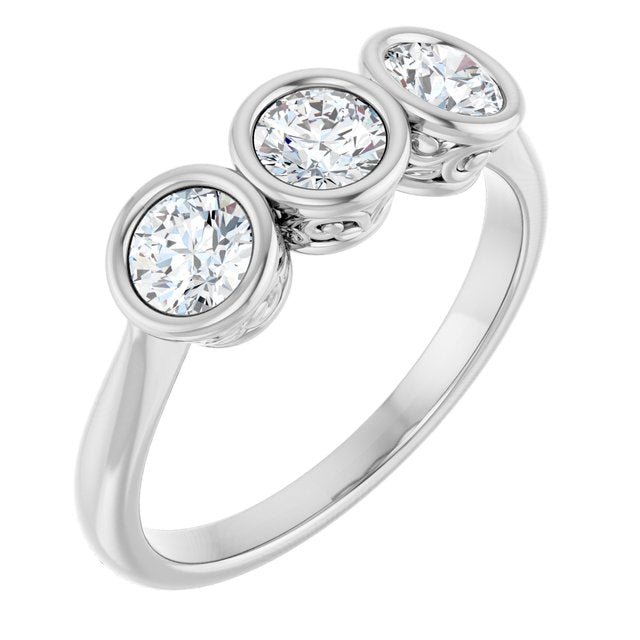 Bezel-Set Three-Stone Diamond Anniversary Band — 14K White Gold
