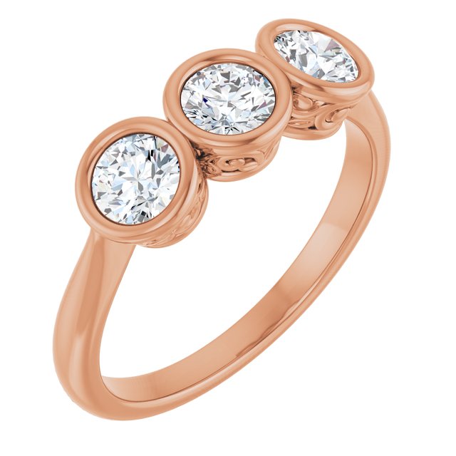 Bezel-Set Three-Stone Diamond Anniversary Band — 14K Rose Gold