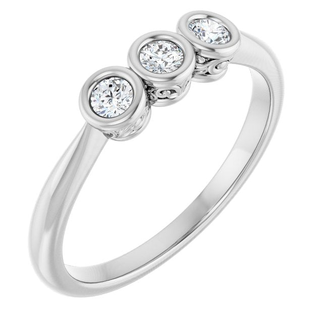 Bezel-Set Three-Stone Diamond Anniversary Band — 10K White Gold
