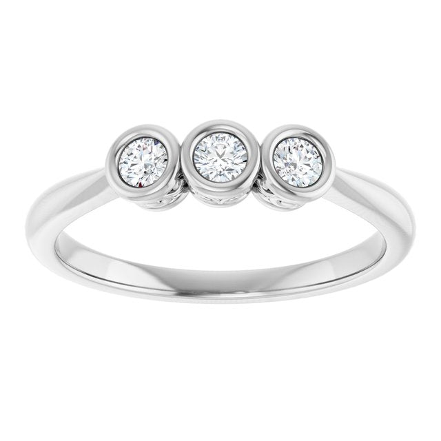 Bezel-Set Three-Stone Diamond Anniversary Band — 10K White Gold