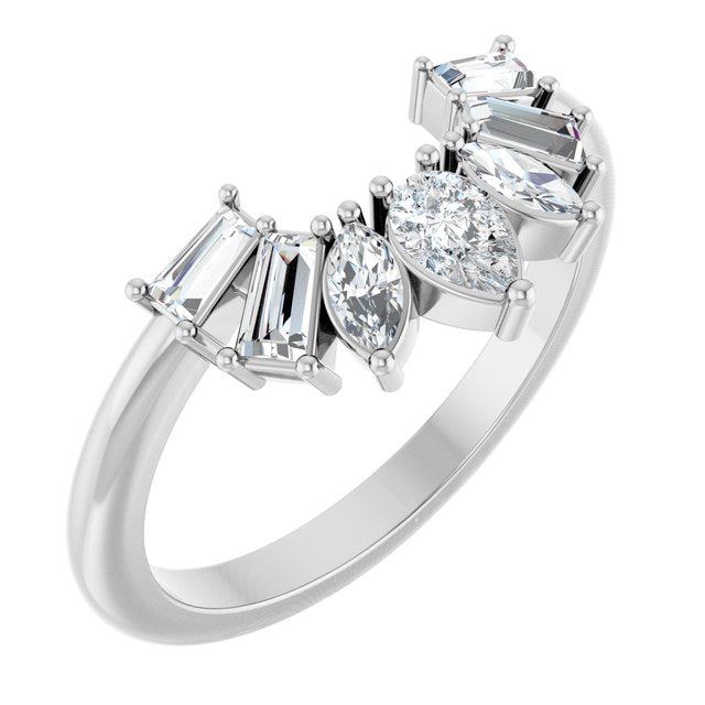 9 Stone Accented Contour Band — 14K White Gold
