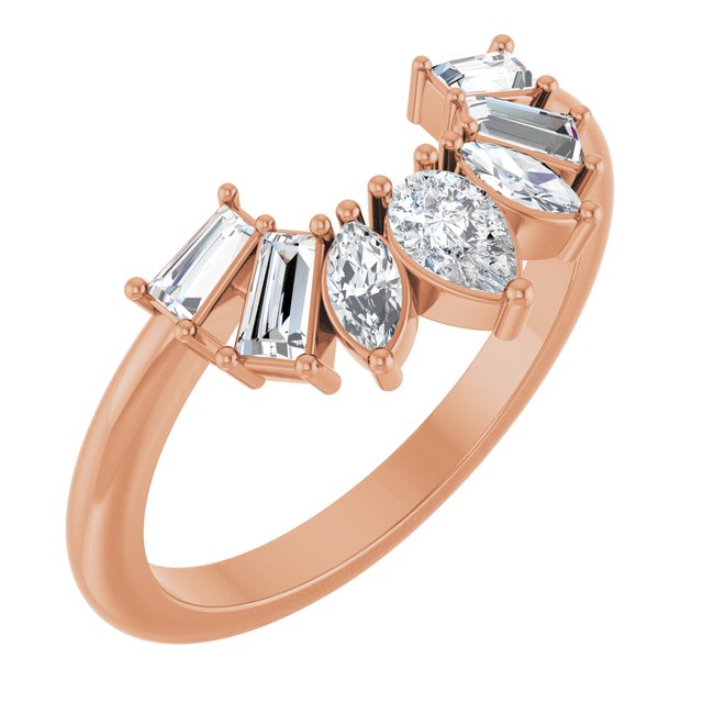 9 Stone Accented Contour Band — 14K Rose Gold