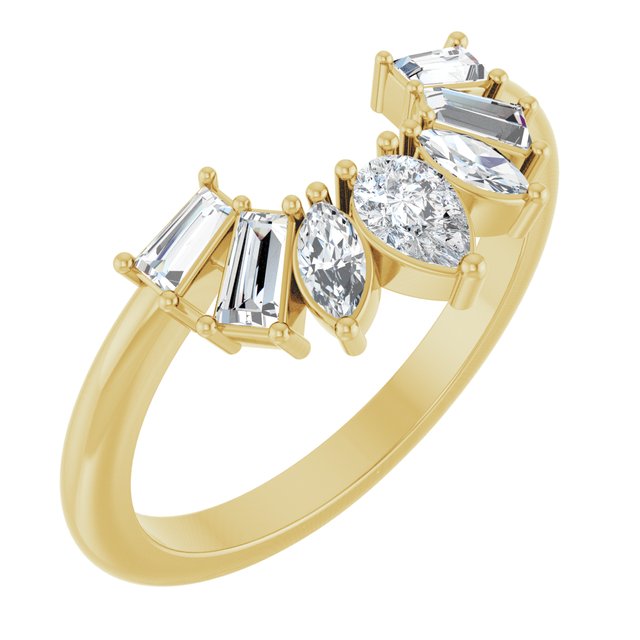 9 Stone Accented Contour Band — 14K Yellow Gold