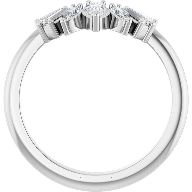 9 Stone Accented Contour Band — 14K White Gold