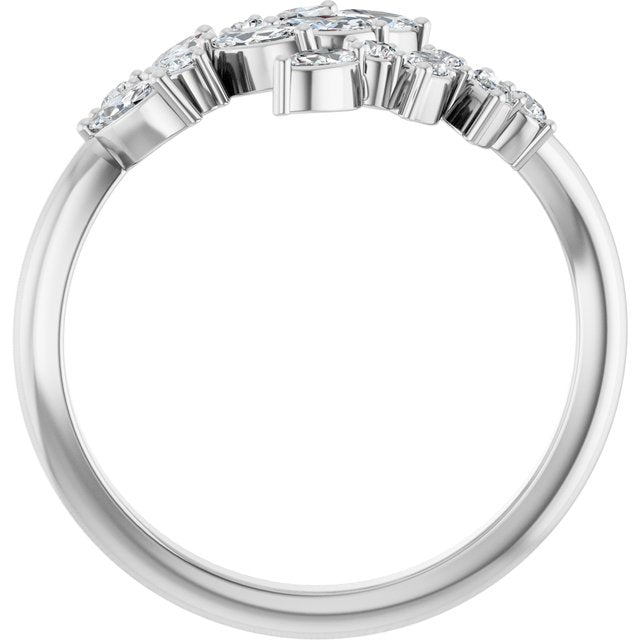Marquise & Round Diamond Laurel Leaf Open Bypass Ring — Platinum