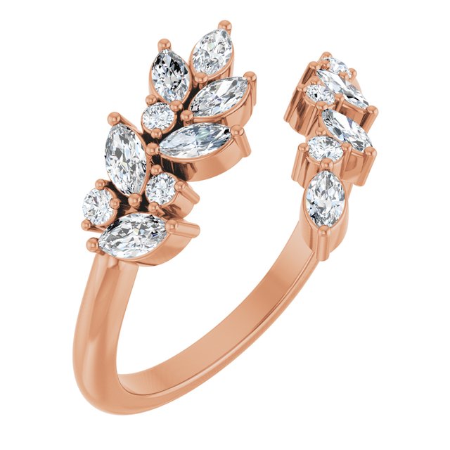 Marquise & Round Diamond Laurel Leaf Open Bypass Ring — 14K Rose Gold