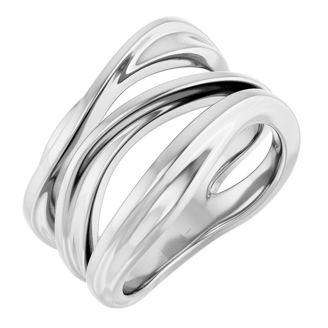 Freeform Bypass Wide Band Ring — 14K White Gold