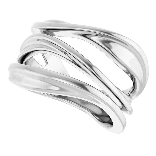 Freeform Bypass Wide Band Ring — 14K White Gold