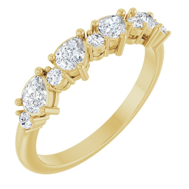 Alternating Pear & Round Diamond Anniversary Band — 14K Yellow Gold