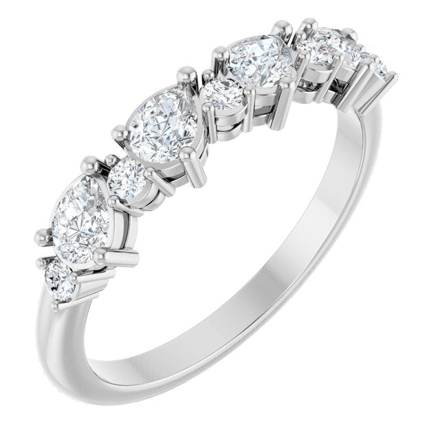 Alternating Pear & Round Diamond Anniversary Band — 14K White Gold