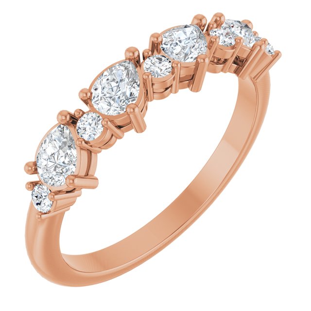 Alternating Pear & Round Diamond Anniversary Band — 14K Rose Gold
