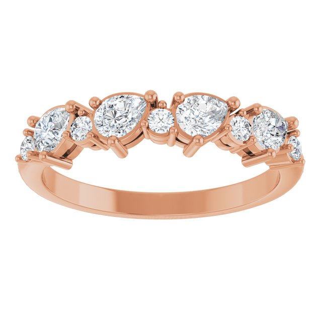 Alternating Pear & Round Diamond Anniversary Band — 14K Rose Gold
