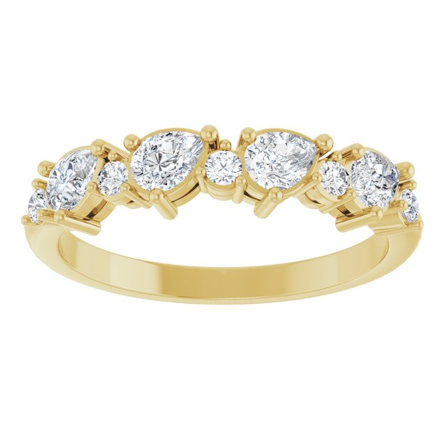Alternating Pear & Round Diamond Anniversary Band — 14K Yellow Gold