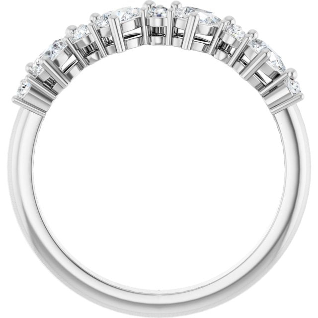 Alternating Pear & Round Diamond Anniversary Band — 14K White Gold