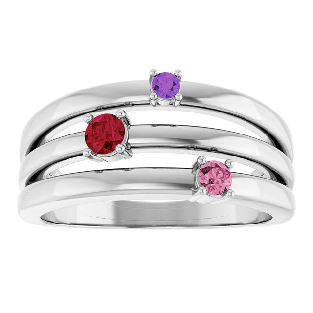 Three-Stone Open-Band Family Birthstone Ring — Platinum