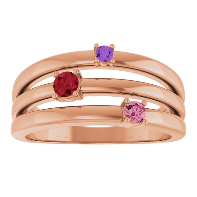 Three-Stone Open-Band Family Birthstone Ring — 14K Rose Gold