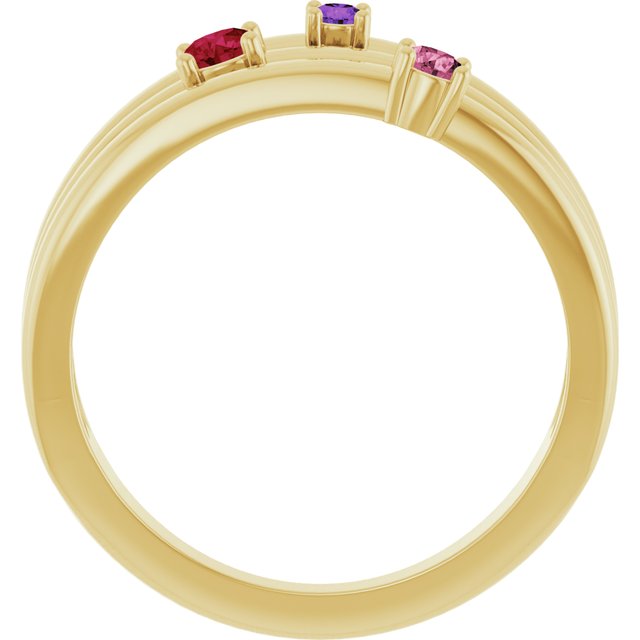 Three-Stone Open-Band Family Birthstone Ring — 14K Yellow Gold