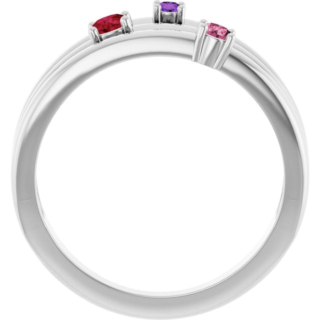 Three-Stone Open-Band Family Birthstone Ring — Platinum