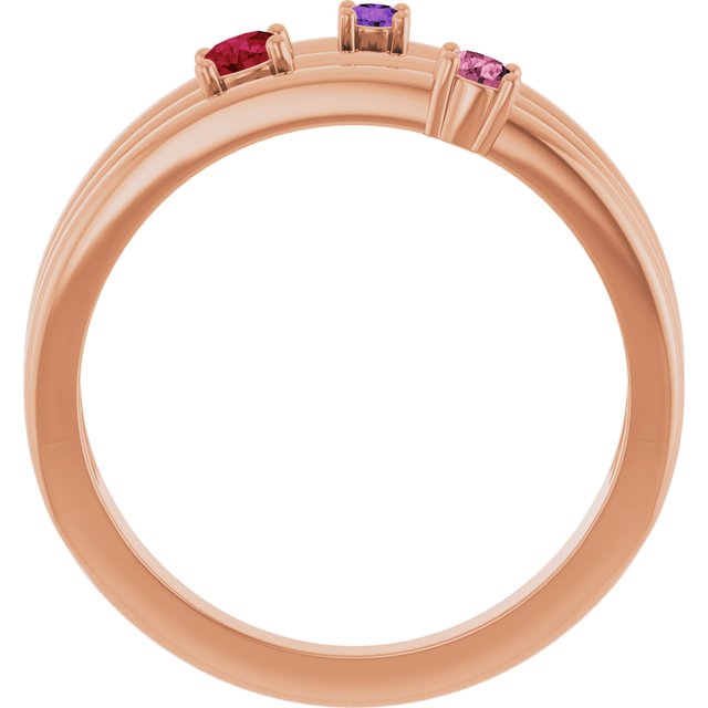 Three-Stone Open-Band Family Birthstone Ring — 14K Rose Gold