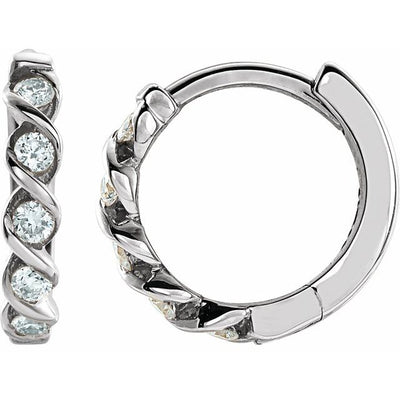 1/10 ctw Lab-Grown Diamond Round Rope-Twist Diamond Huggie Hoop Earrings in 14K White Gold