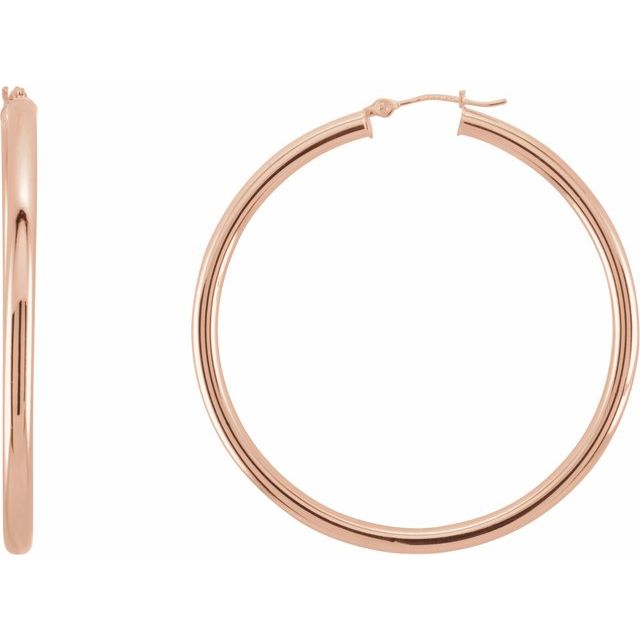 Polished Round Tube Hoop Earrings — 14K Rose Gold