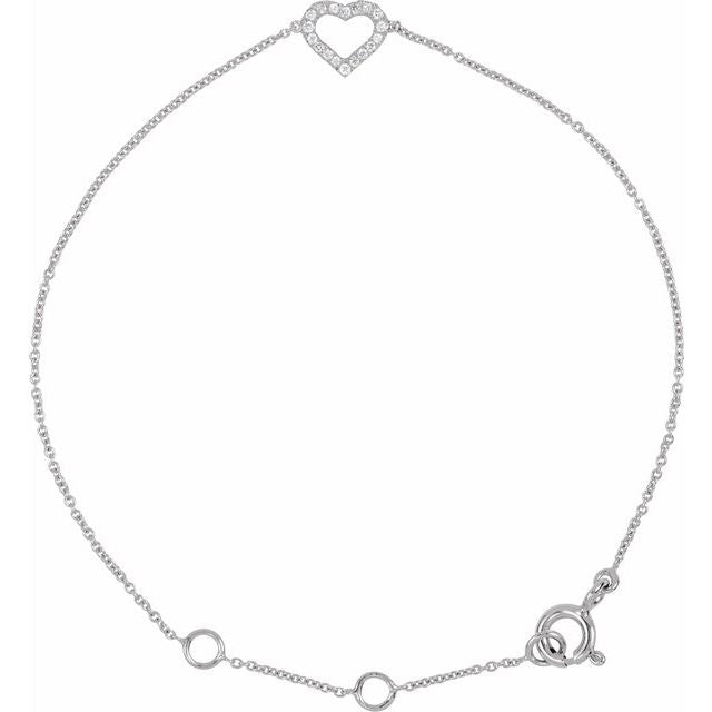 Pavé Diamond Open Heart Station Chain Bracelet — 14K White Gold