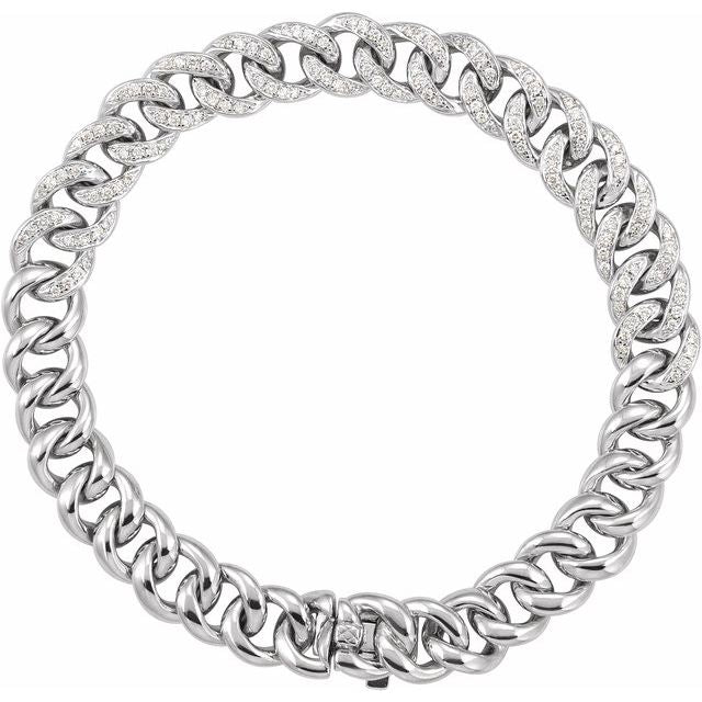 Pavé Diamond Curb-Link Chain Bracelet — 14K White Gold