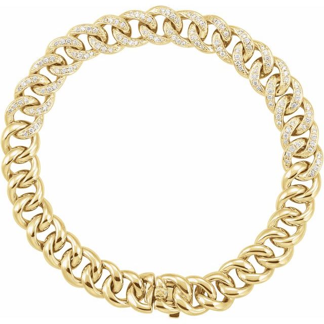 Pavé Diamond Curb-Link Chain Bracelet — 14K Yellow Gold