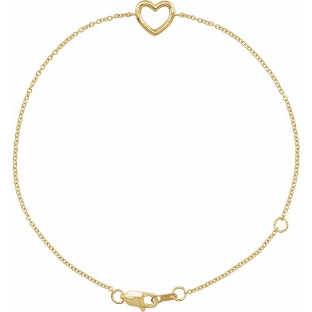 Open Heart Station Chain Bracelet — 14K Yellow Gold
