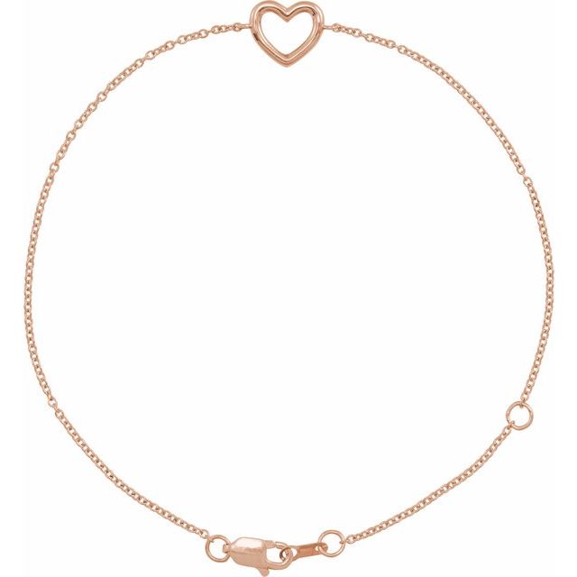 Open Heart Station Chain Bracelet — 14K Rose Gold