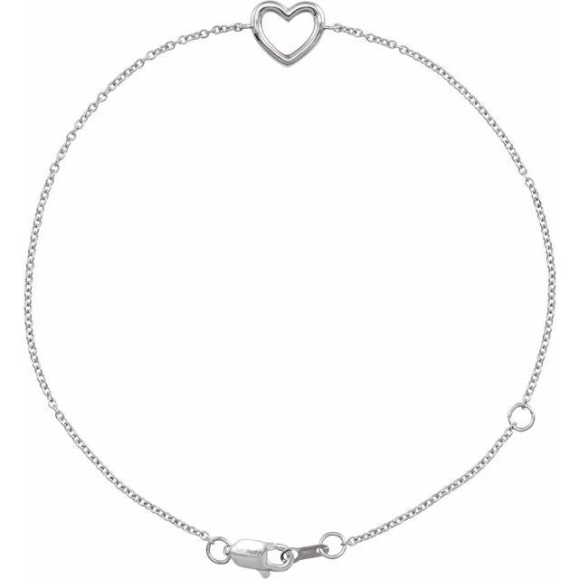 Open Heart Station Chain Bracelet — 14K White Gold