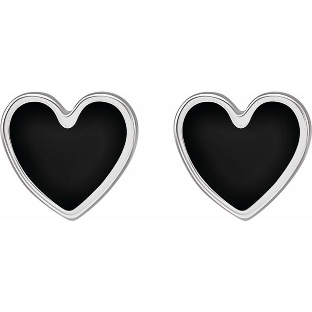 Enamel Heart Bezel Stud Earrings — Sterling Silver