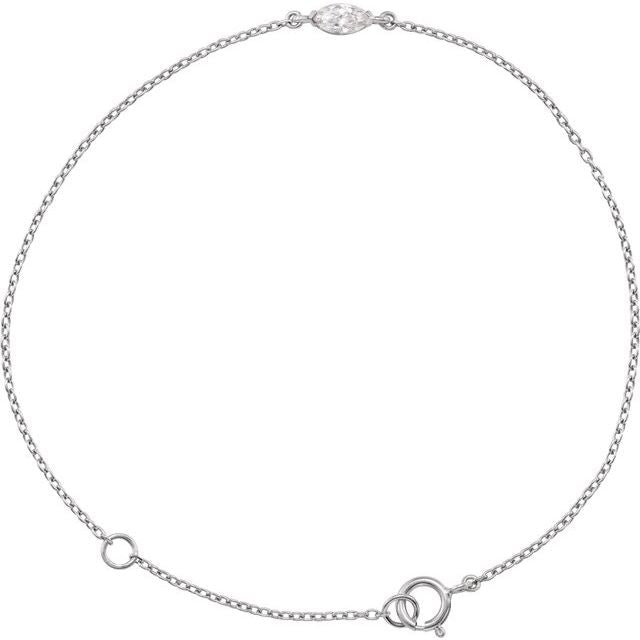 Marquise Lab Diamond Station Bracelet — 14K White Gold